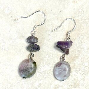 2/$20, Purple Lepidolite & Amethyst Earrings, Gemstone & Sterling Silver Hook